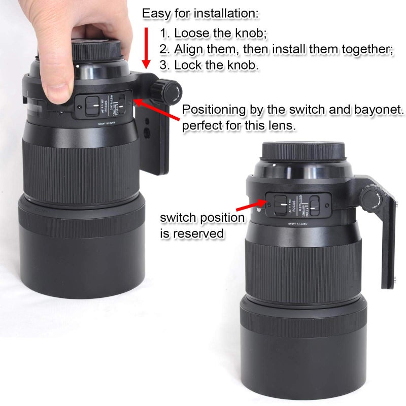 iShoot CNC Tripod Mount Ring for Sigma 135mm f/1.8 DG HSM Art Lens, Aviation Aluminum Lens Tripod Collar Support Bracket Holder with Quick Release Plate Compatible with Arca-Swiss fit Tripod Ball Head - Image 5